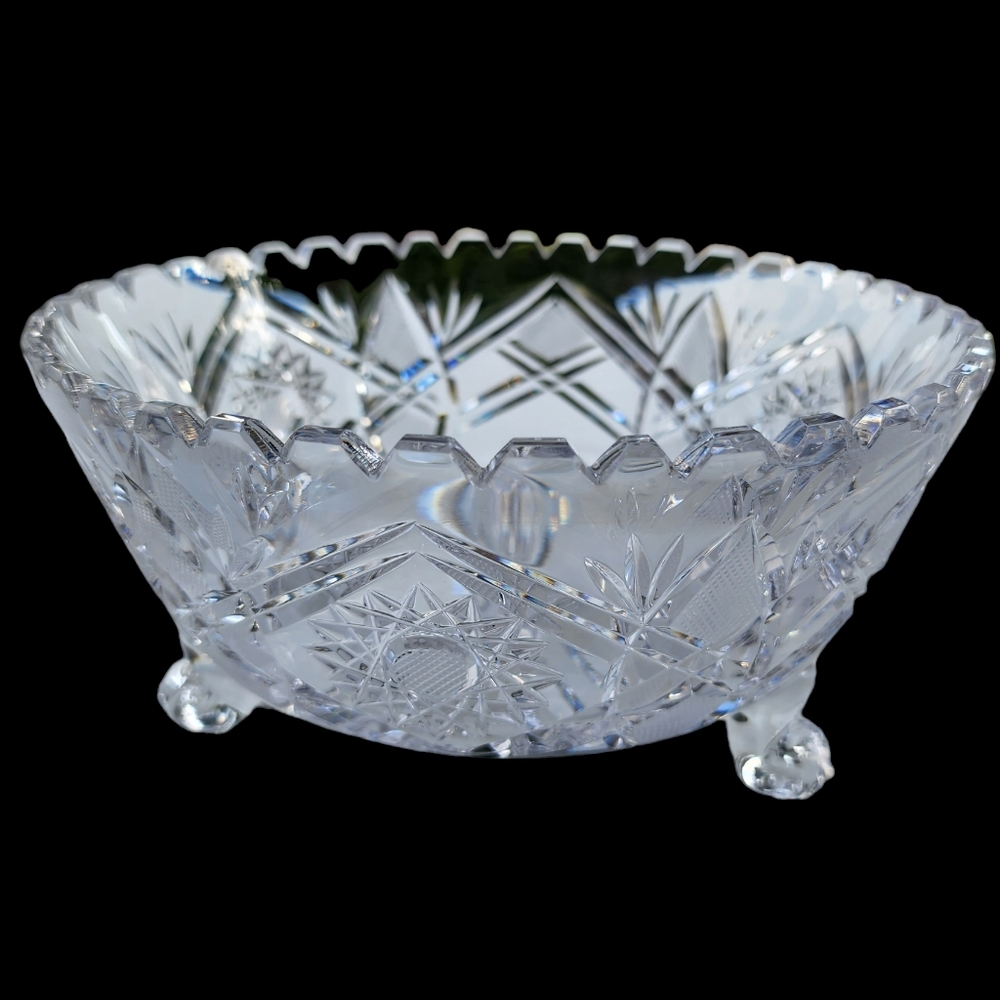 Vintage Bleikristall Hand Cut Fine‎ Lead Crystal 3 Footed Scalloped Bowl